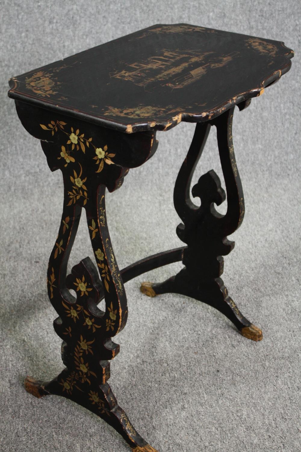 A nest of of four graduating occasional tables, mid century lacquered with Chinoiserie decoration. - Image 9 of 10