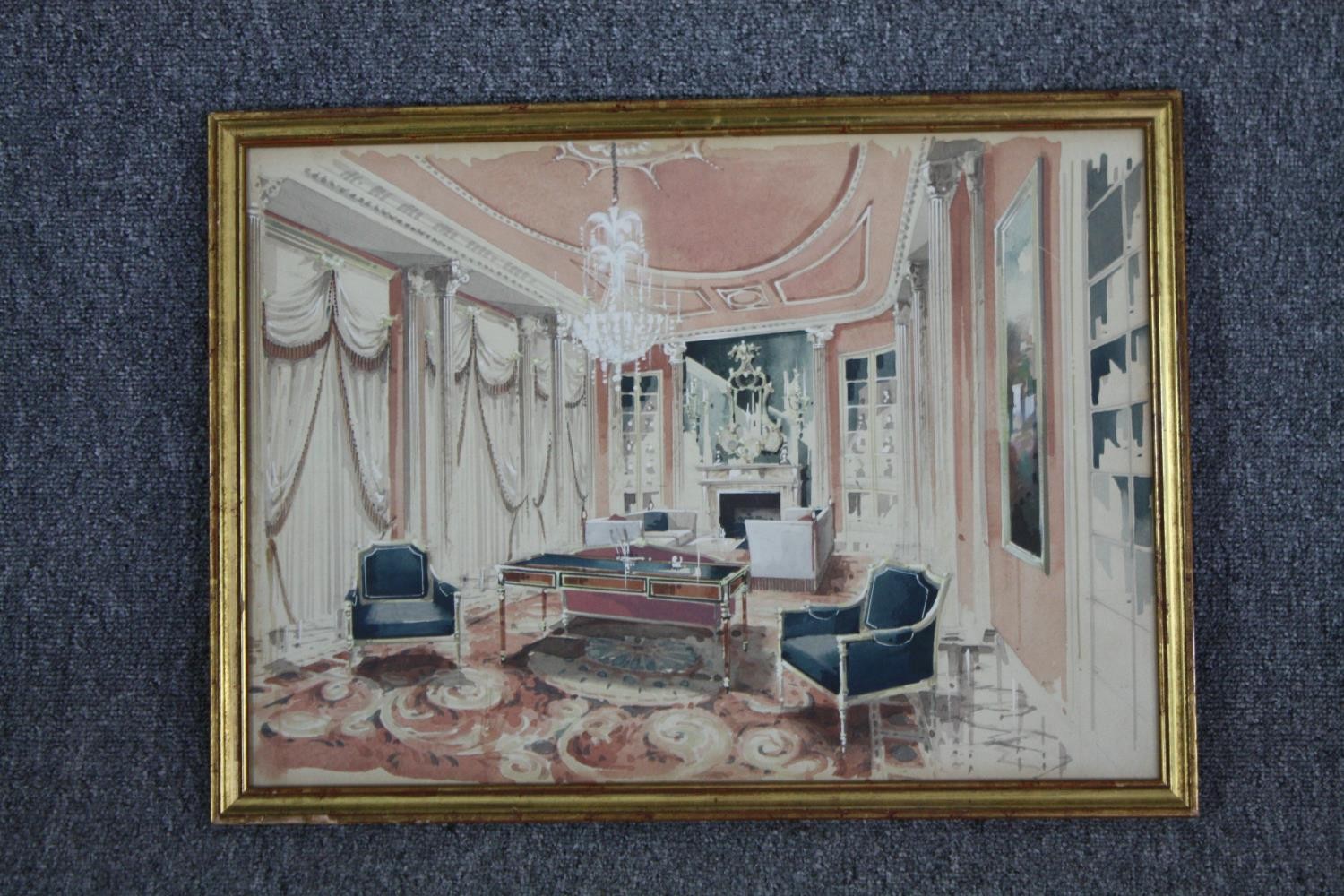 Watercolour, mid century interior, unsigned, framed and glazed. H.41 W.56cm. - Image 2 of 3