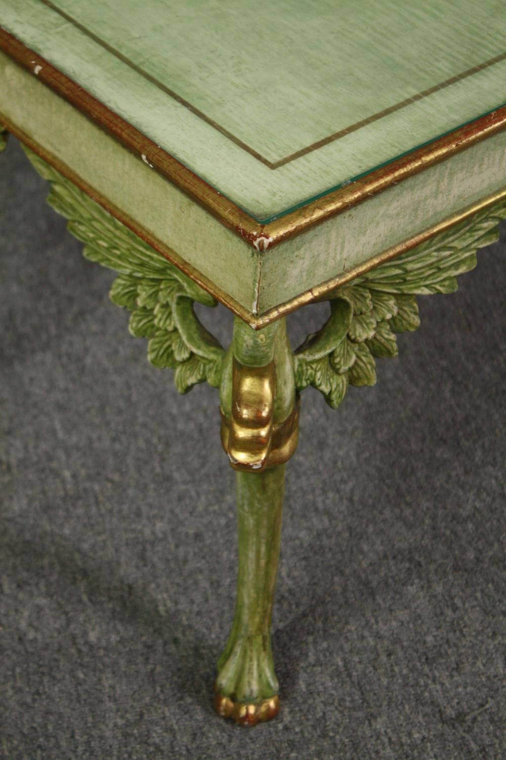 Coffee table, mid century painted raised on gilt swan supports. H.47 W.97 D.49cm. - Image 5 of 9