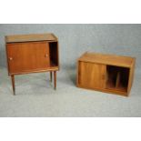 A mid century cabinet and a similar wall cabinet. H.68 W.61 D.37cm. (largest)