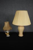 An Art Deco gilded porcelain figural table lamp and a Chinese style baluster shaped lamp. H.55cm. (