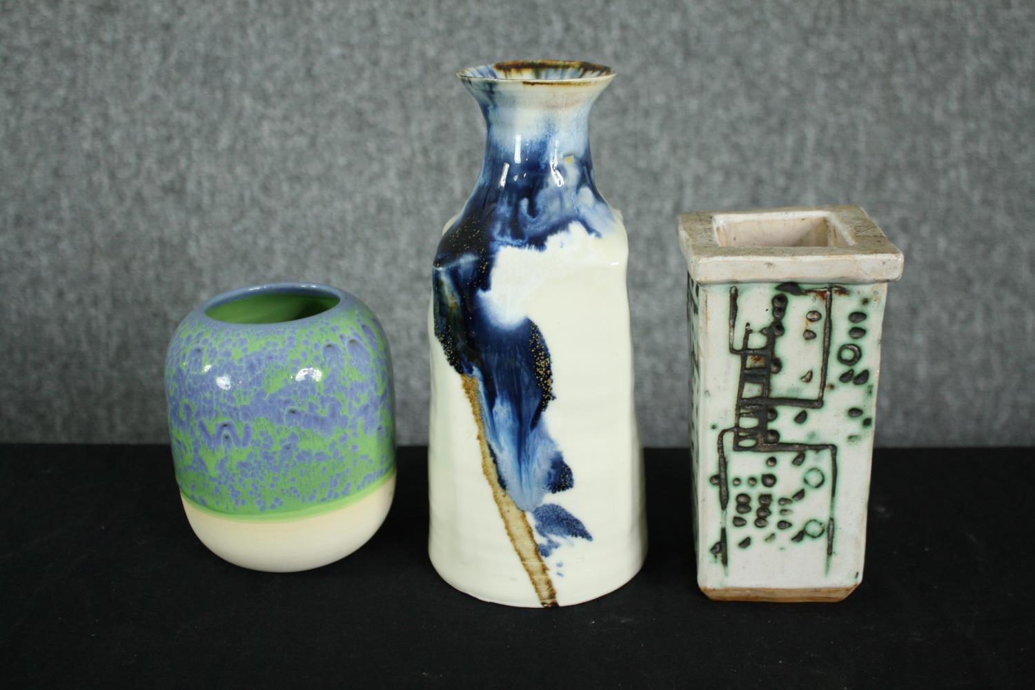 A collection of art pottery, including two ceramic trinket boxes of abstract form and a Danish - Image 3 of 12