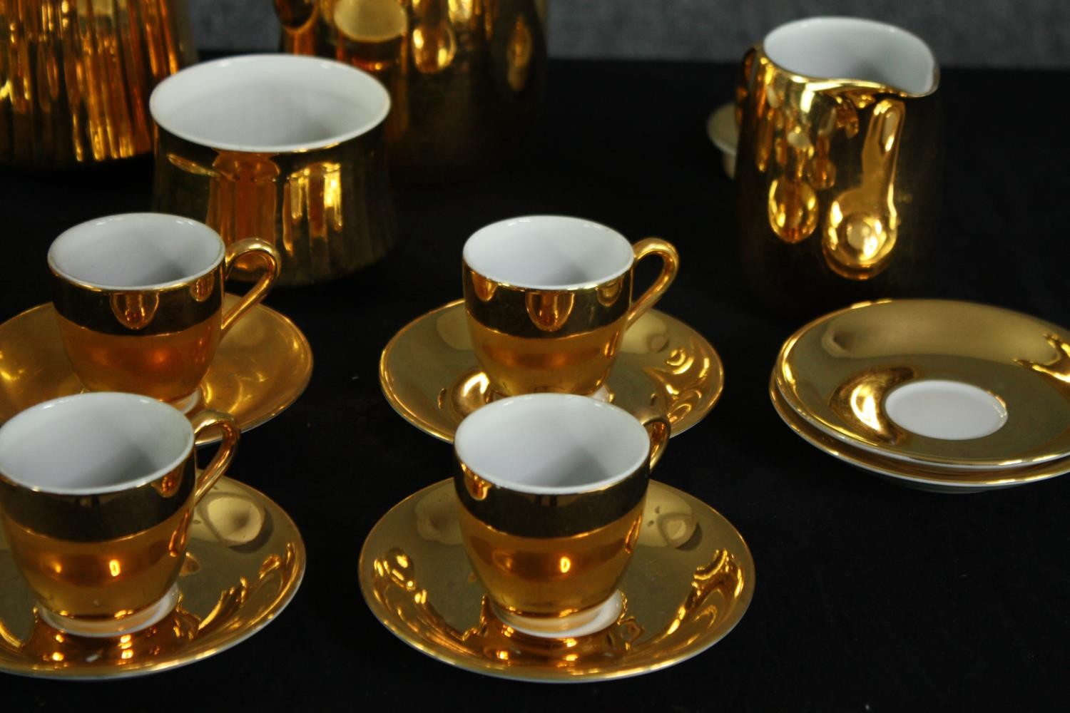 A vintage Royal Worcester gold lustre pattern tea set. Incomplete. Comprised of a teapot, coffee - Image 3 of 9