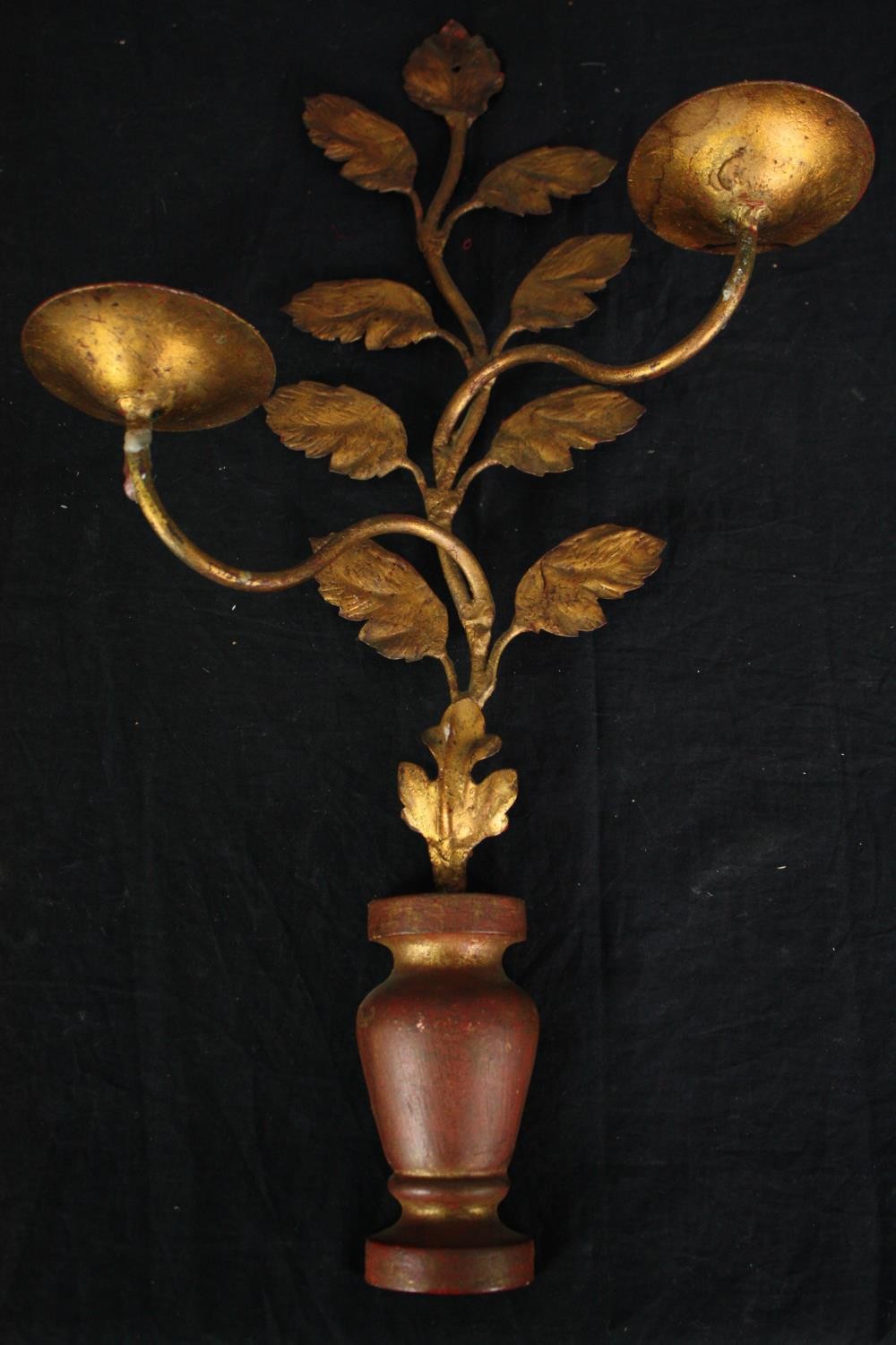 A pair of gilt metal twin branch wall candleholders. L.52cm. (Each). - Image 3 of 4