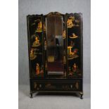 Wardrobe, mid century lacquered with Chinoiseries decoration. H.193 W.120 D.47cm.