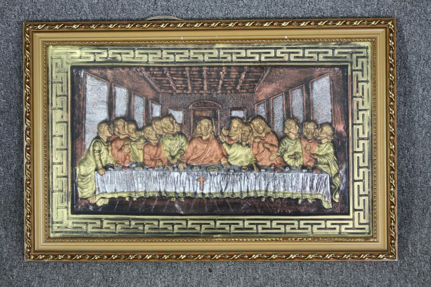 Tapestry, The Last Supper, framed, unglazed along with a vintage moulded 3D example. H.48 W.65cm. - Image 3 of 10