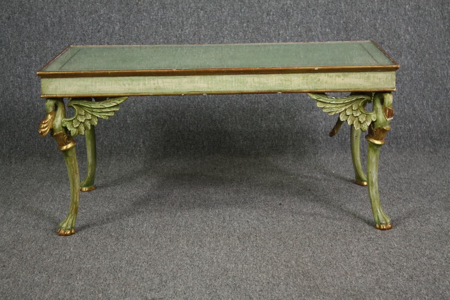 Coffee table, mid century painted raised on gilt swan supports. H.47 W.97 D.49cm. - Image 2 of 9