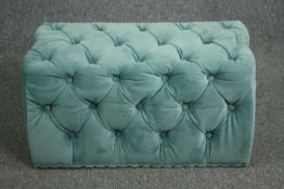 Footstool, contemporary, deep buttoned upholstery. H.42 W.76 D.39cm.