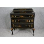 Chest of drawers, mid century lacquered with Chinoiseries decoration. H.101 W.91 D.48cm.