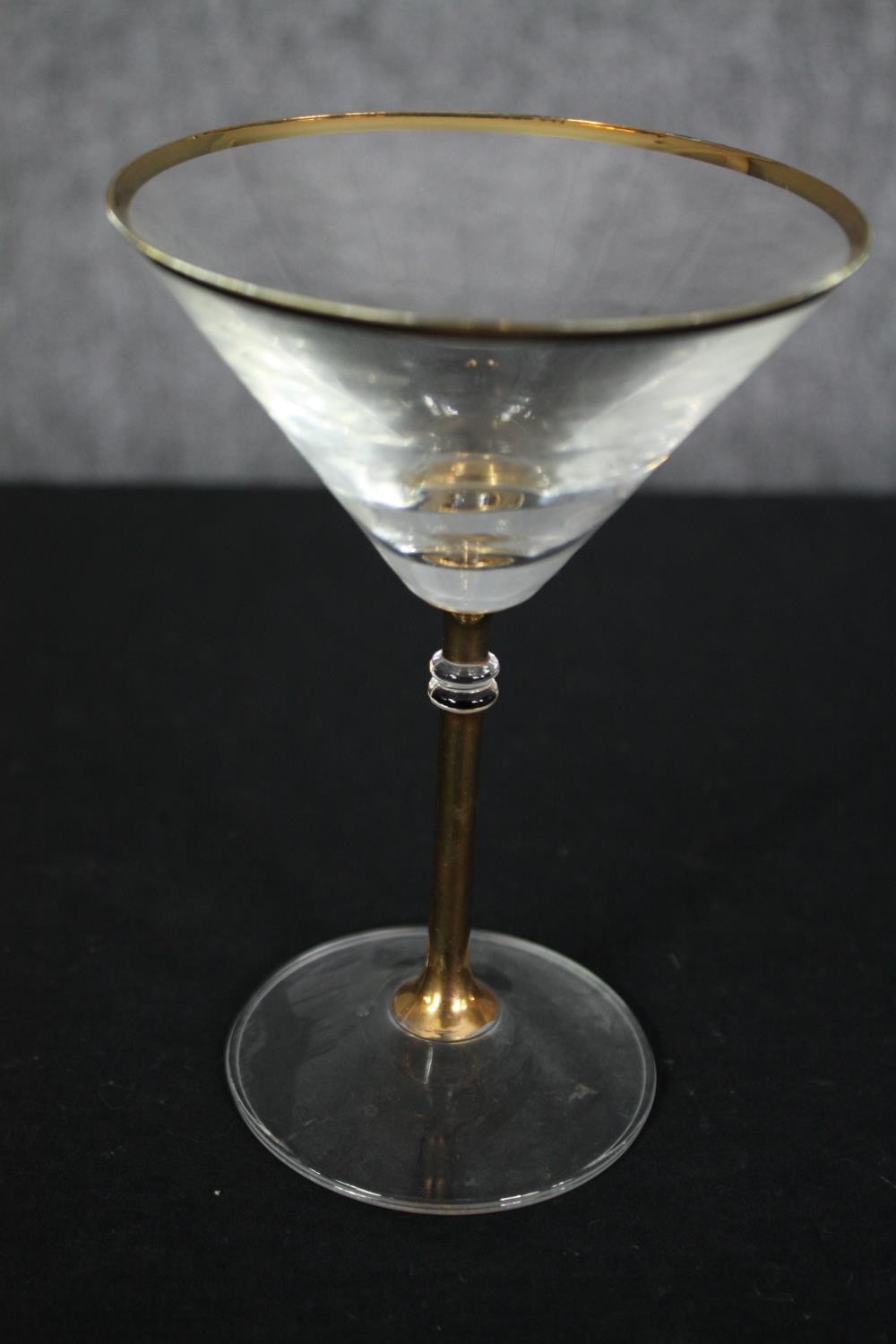 A set of six gilt rimmed martini glasses. H.15cm. (Each). - Image 2 of 4