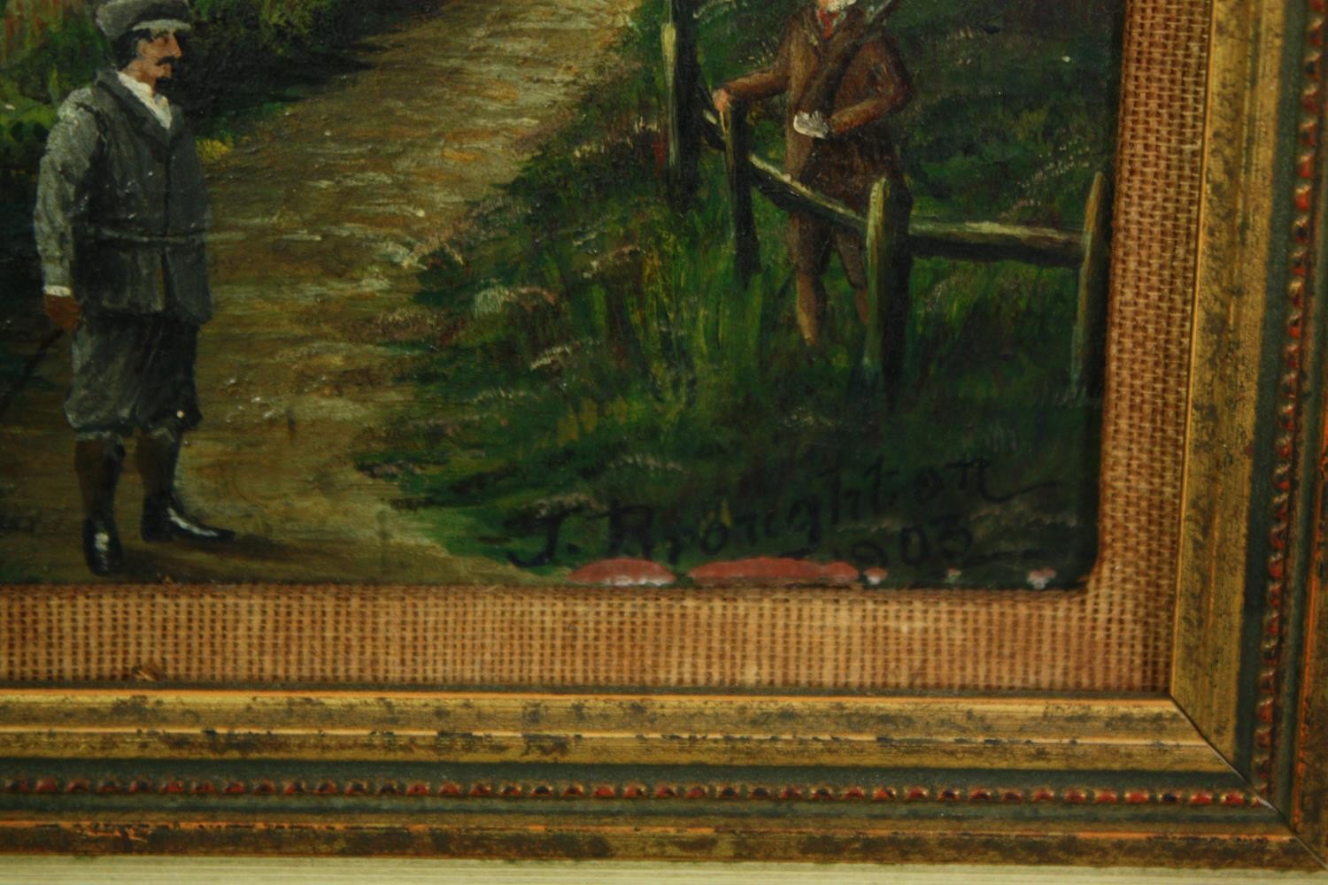 Oils on panel, a pair, figures on a path by a river, signed and dated J Broughton 1903. H.23 W.28cm. - Image 3 of 6