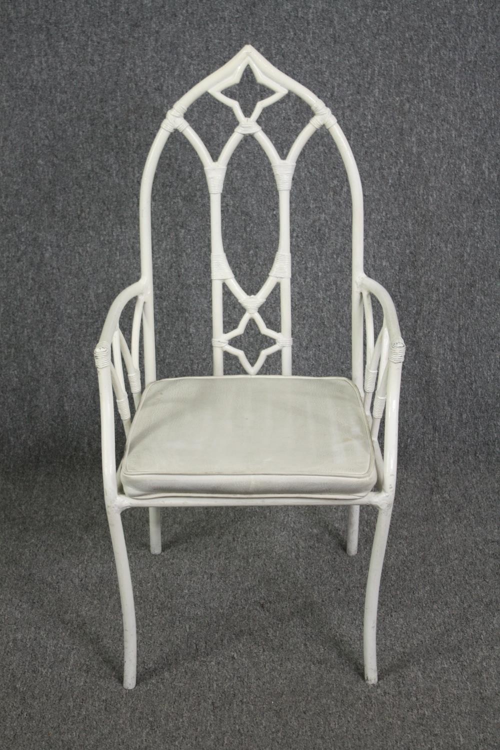 Garden or conservatory chairs, a set of six Gothic style with squab cushions. H.105cm. (Each). - Image 2 of 7