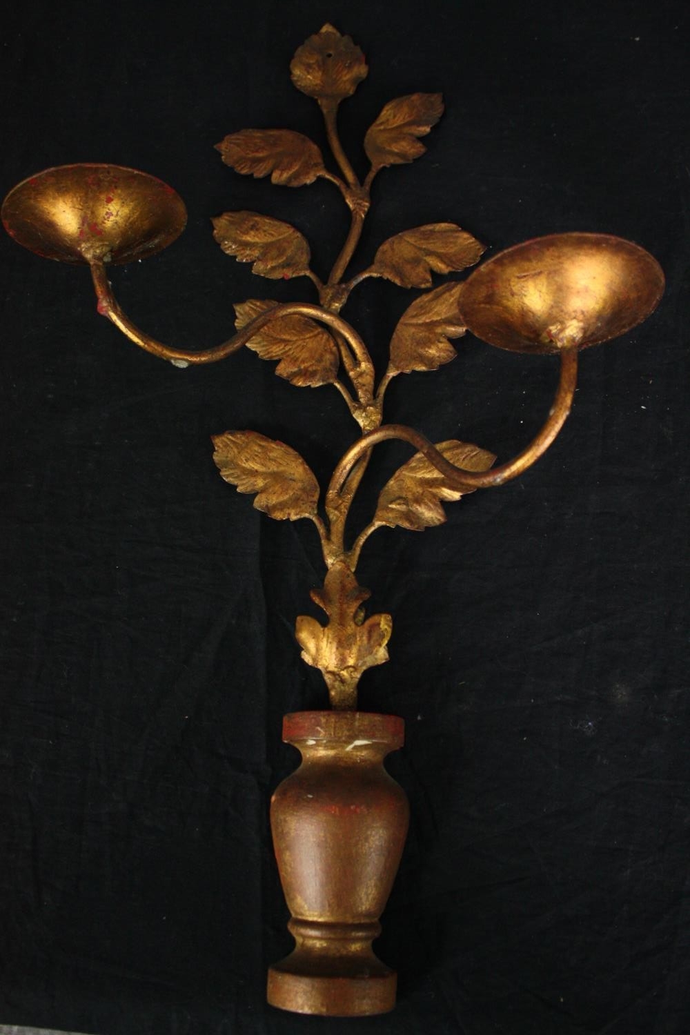 A pair of gilt metal twin branch wall candleholders. L.52cm. (Each). - Image 2 of 4