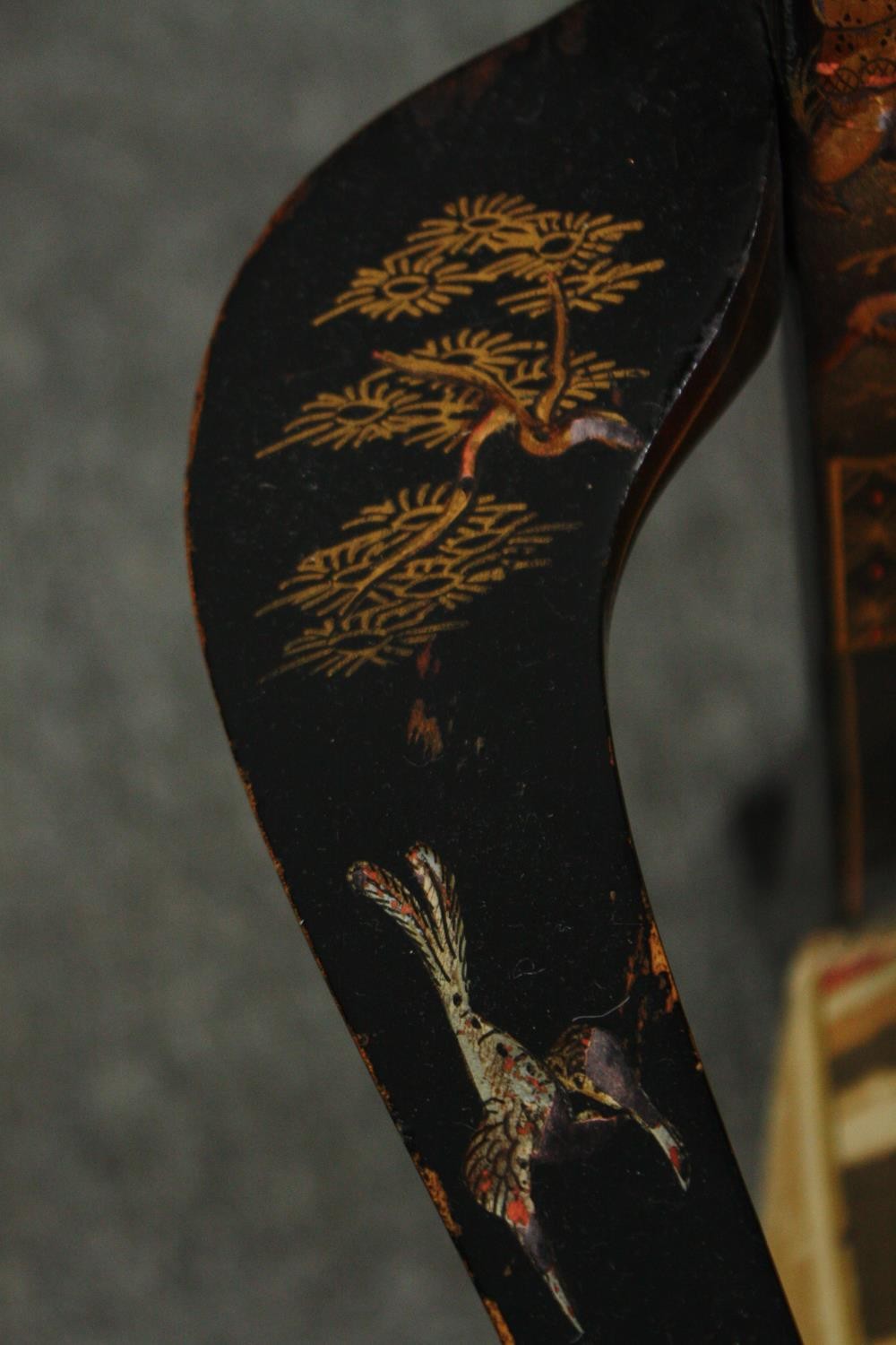 A Chinese Chippendale style lacquered armchair hand decorated in gilt. H.80cm. - Image 6 of 8