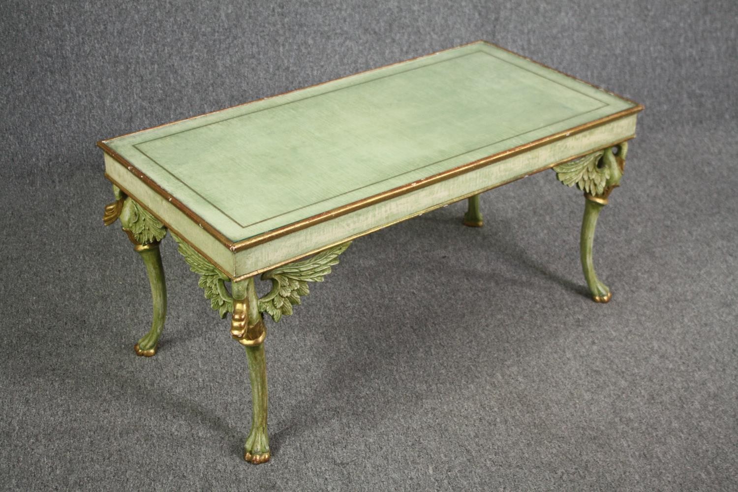 Coffee table, mid century painted raised on gilt swan supports. H.47 W.97 D.49cm. - Image 4 of 9