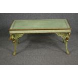 Coffee table, mid century painted raised on gilt swan supports. H.47 W.97 D.49cm.