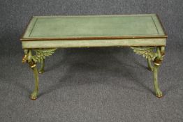 Coffee table, mid century painted raised on gilt swan supports. H.47 W.97 D.49cm.