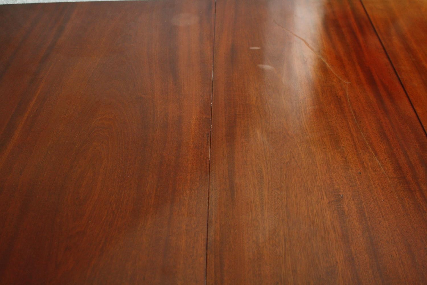 Dining table, Georgian style mahogany twin pillar with two extra leaves. H.74 W.245(ext) D.109cm. ( - Image 6 of 9