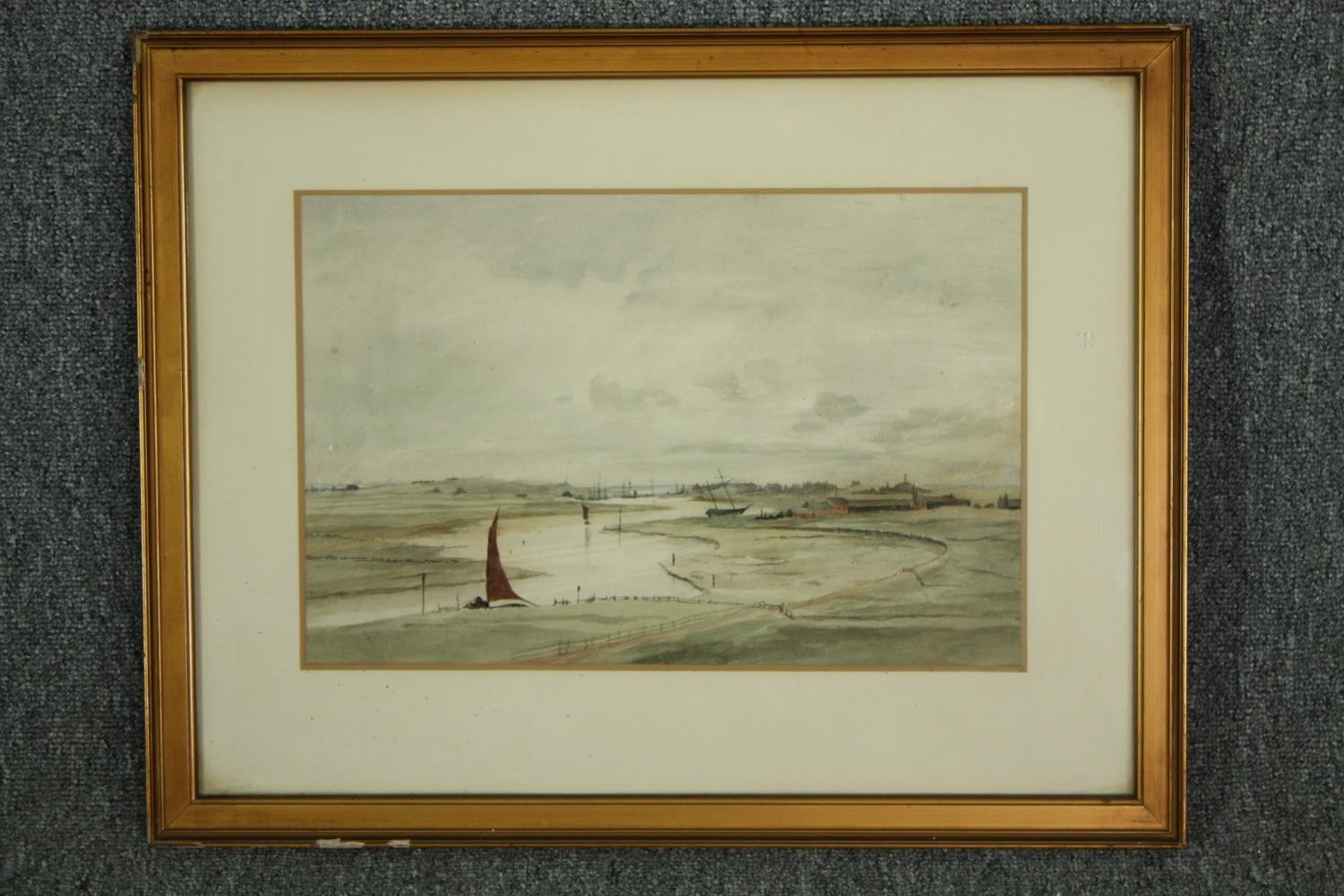 Watercolour, 19th century riverscape, framed and glazed. H.47 W.60cm. - Image 2 of 3