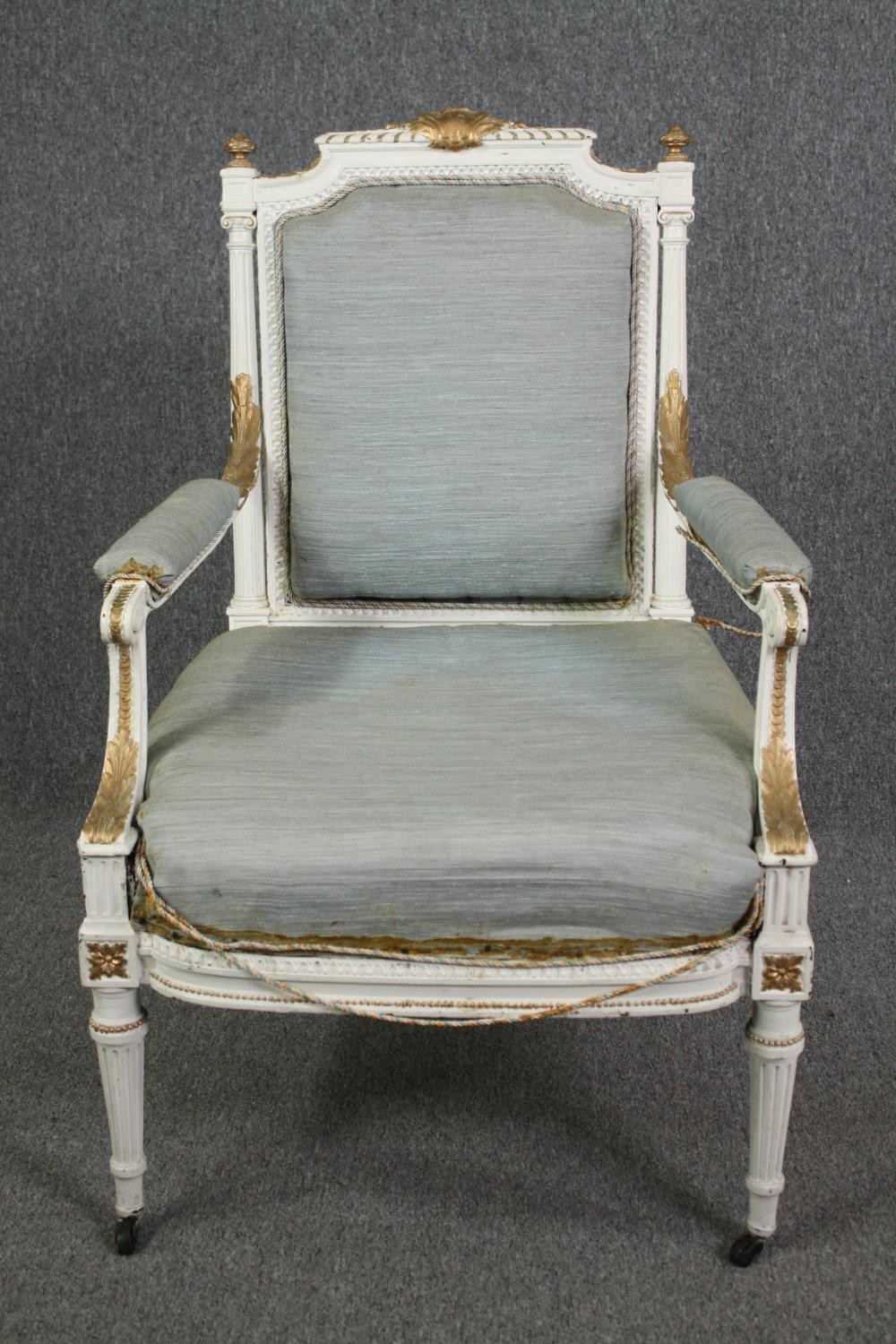 A French style distressed painted armchair and another similar. H.111cm. (Largest). - Image 2 of 8