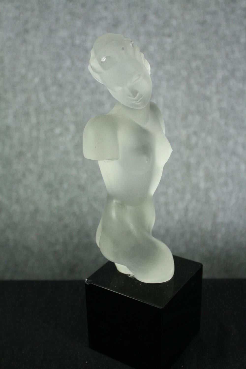 A Schlevogt Czech Art Deco frosted glass figure of a nude female torso by Eleon Von Rommel. H.29cm. - Image 3 of 6