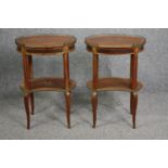 Lamp tables, a pair 19th century walnut crossbanded with ormolu mounts and marquetry inlay. H.74 W.