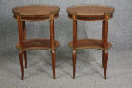 Lamp tables, a pair 19th century walnut crossbanded with ormolu mounts and marquetry inlay. H.74 W.