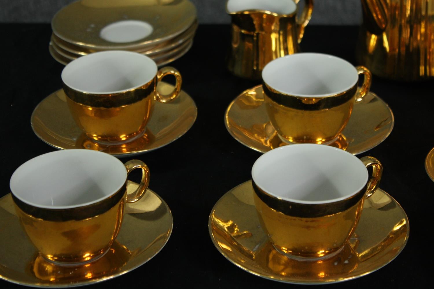 A vintage Royal Worcester gold lustre pattern tea set. Incomplete. Comprised of a teapot, coffee - Image 2 of 9