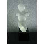 A Schlevogt Czech Art Deco frosted glass figure of a nude female torso by Eleon Von Rommel. H.29cm.