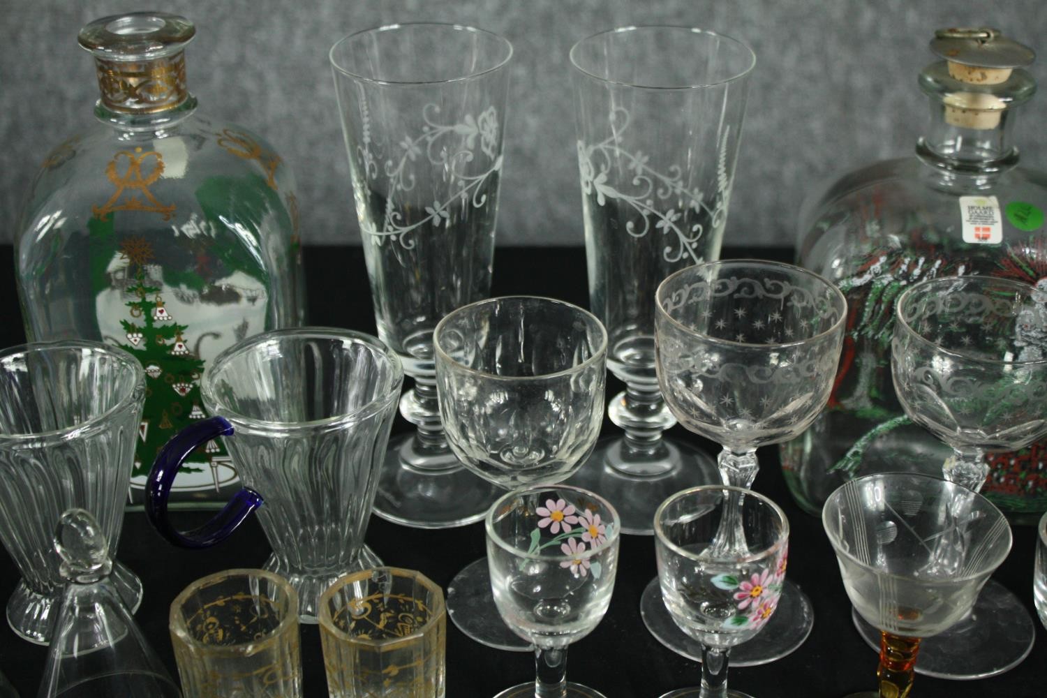 A collection of mixed 19th and 20th century glasses and bottles, including a pair of gilded cut - Image 3 of 4
