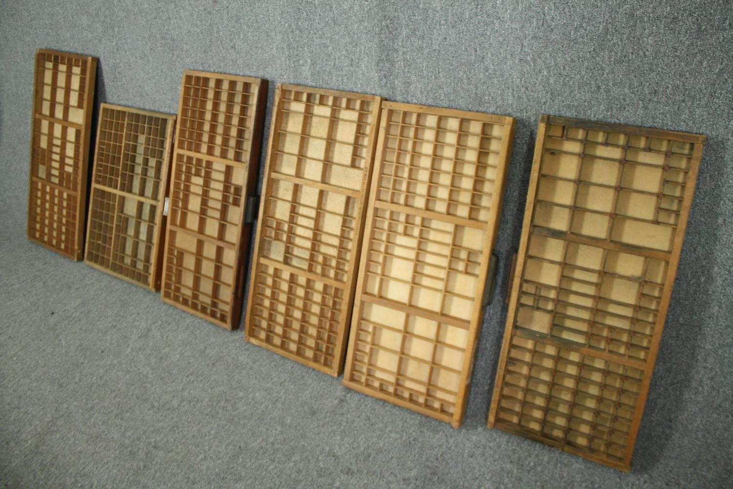 A collection of six vintage letterpress printer's trays. L.84 W.36cm. (Largest). - Image 3 of 7