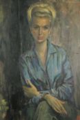 Vasco Lazzolo (1915-1984), oil on canvas, a seated portrait study, signed. H.100 W.68cm.