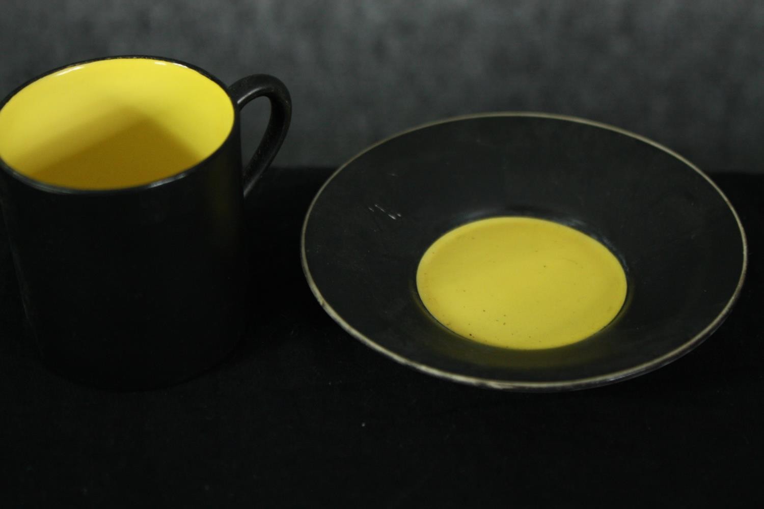 A four person gilded design Martinroda coffee set (one cup missing) along with a black and yellow - Image 3 of 7