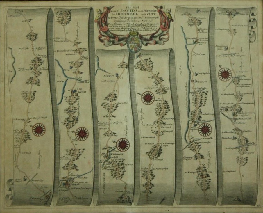 A 19th century framed and glazed strip map; Pembroke. H.40 W.49cm.