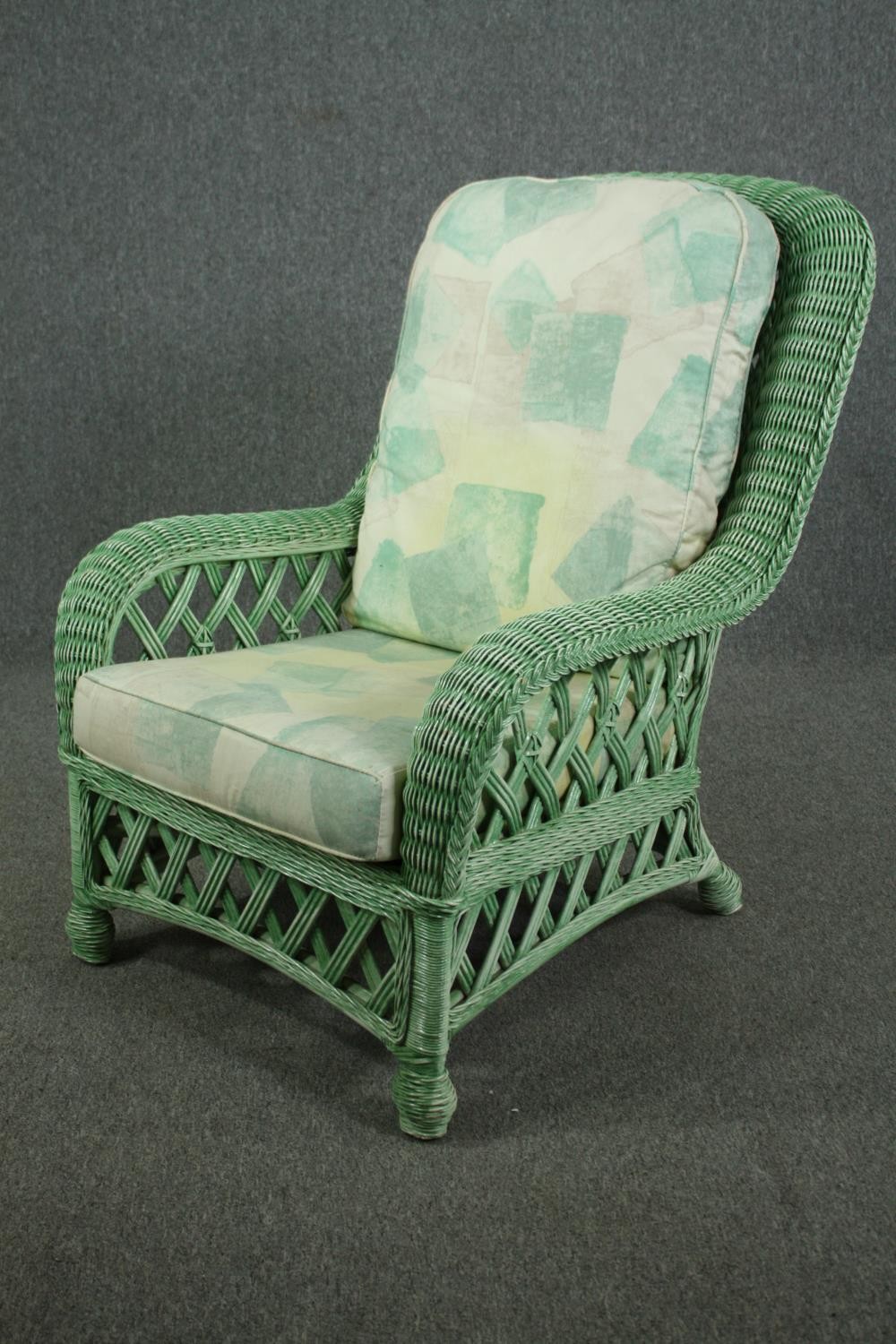 A pair of contemporary loom style conservatory armchairs. H.103 W.73 D.80cm. (each) - Image 4 of 8