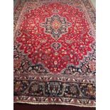 Carpet, Persian Tabriz with central pole medallion and scrolling foliate decoration across a
