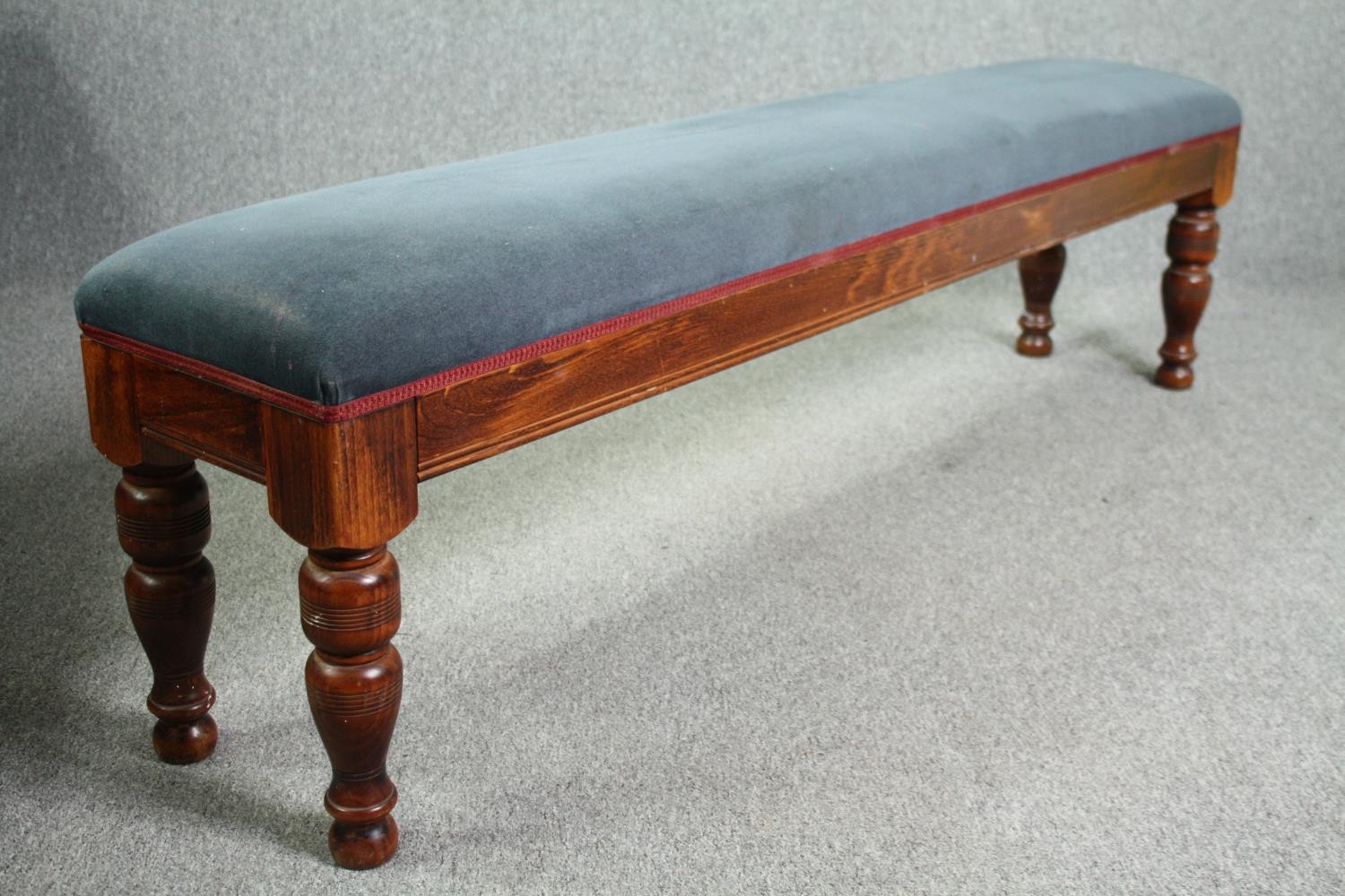 Window seat or hall bench, 19th century stained pine. H.53 W.182 D.36cm. - Image 3 of 5