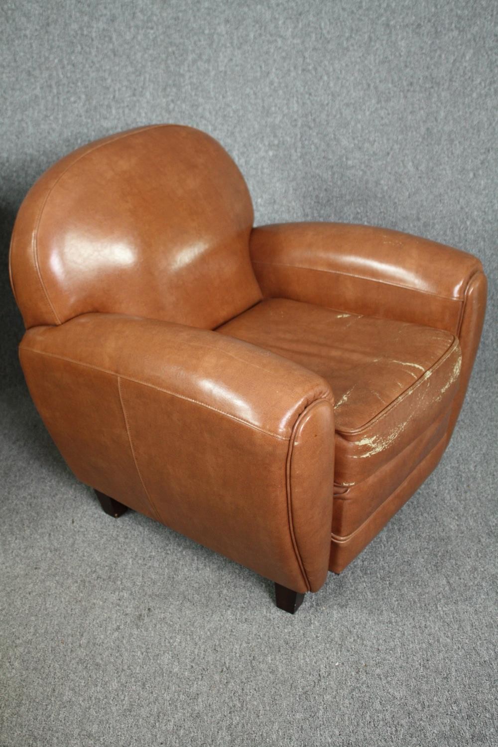 Armchairs, Art Deco style upholstered in faux leather. H.85 W.86 D.78cm. (Each) (Worn as seen). - Image 3 of 7