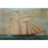 Watercolour, 19th century framed and glazed, the schooner Eleemosyna in full sail, labels to the