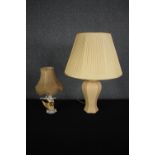 An Art Deco gilded porcelain figural table lamp and a Chinese style baluster shaped lamp. H.55cm. (
