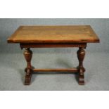 Dining table, mid century oak Jacobean style with draw leaf action. H.76 W.183 (ext) D.83cm.