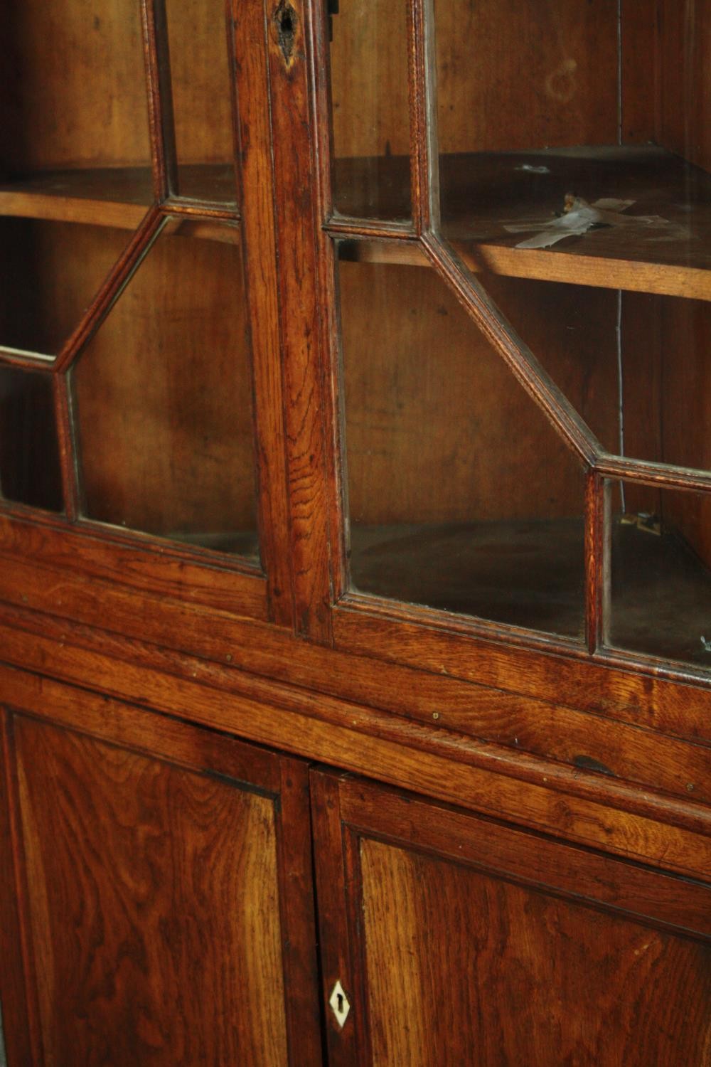 Corner cabinet, 19th century elm, floor standing in two sections. H.188 W.97 D.51cm. - Image 5 of 6