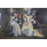 Acrylic on paper, figures in 18th century costume signed Cynthia Jaigey. H.54 W.70cm.