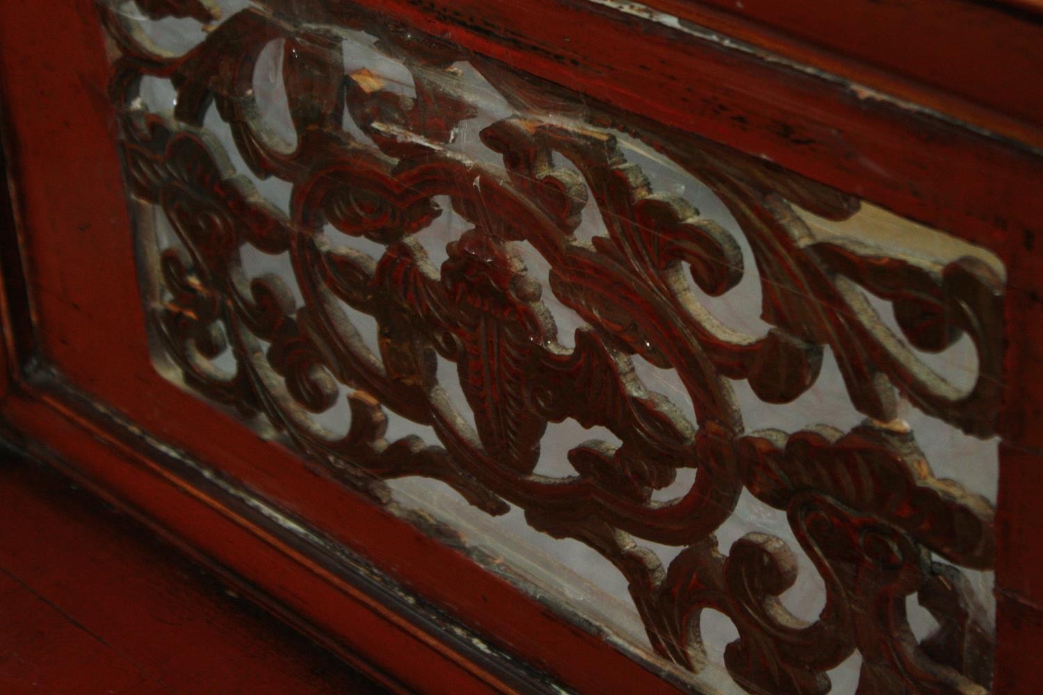 A 19th century Chinese window seat, lacquered polychrome and carved fitted with drawers to the base. - Image 10 of 10