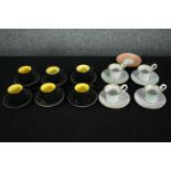 A four person gilded design Martinroda coffee set (one cup missing) along with a black and yellow