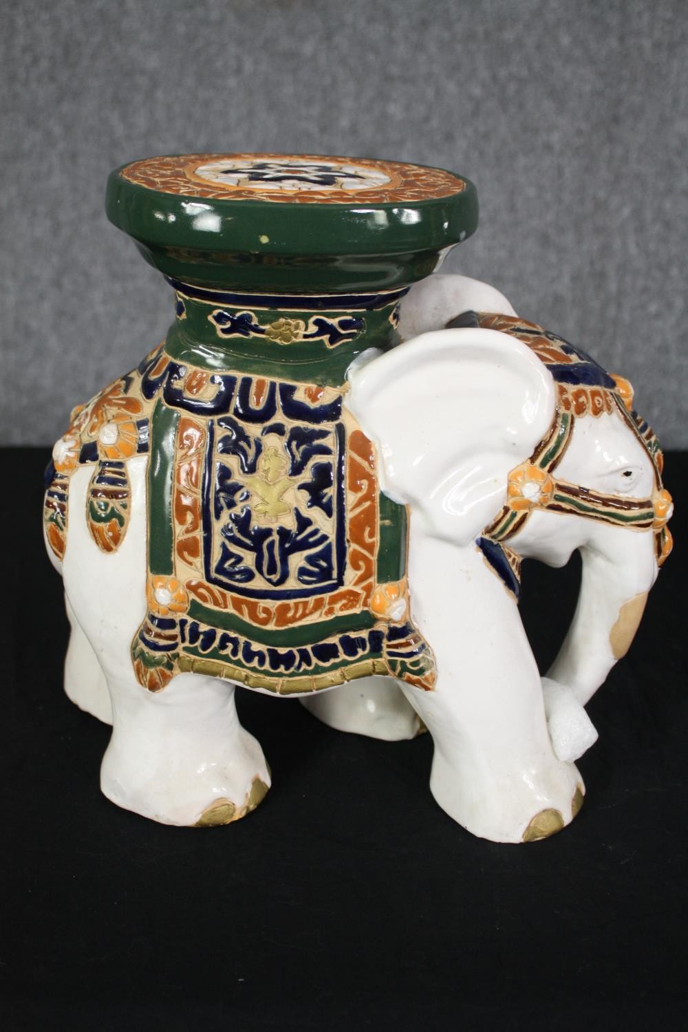 A pair of miniature glazed Eastern elephant stands. H.28cm. (Each). - Image 2 of 4