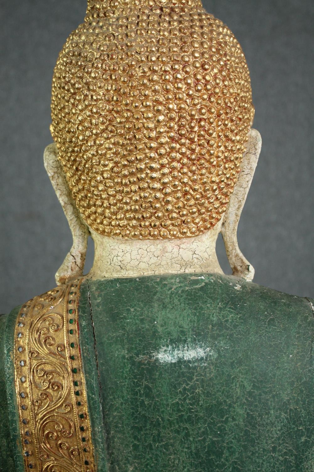 A floor standing Cambodian buddha statue, carved gilded and painted and inset with mirrored mosaic - Image 8 of 8