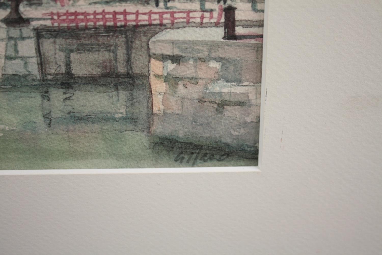 Watercolour. A harbour scene. Mounted, but unframed. Signed in pencil low right. H.30 W.40cm. - Image 4 of 5