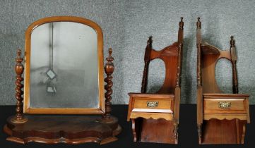 A Victorian mahogany swing mirror along with a pair of 19th century walnut corner wall brackets. H.