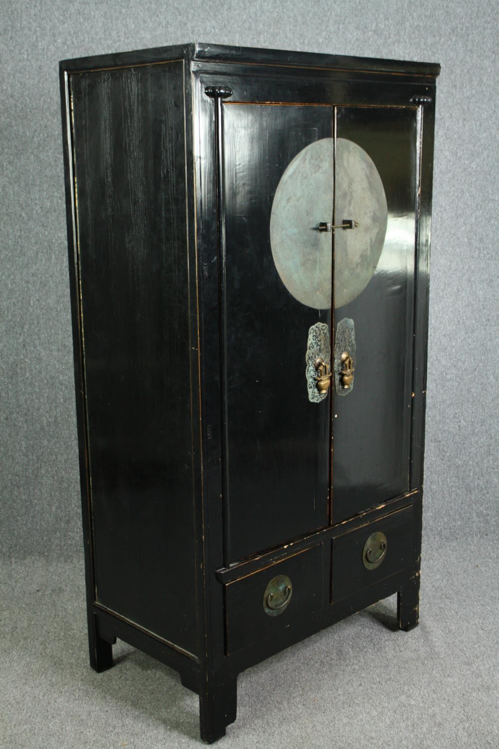 Hall cupboard, Chinese lacquered fitted with base drawers. H.174 W.92 D.53cm. - Image 2 of 9